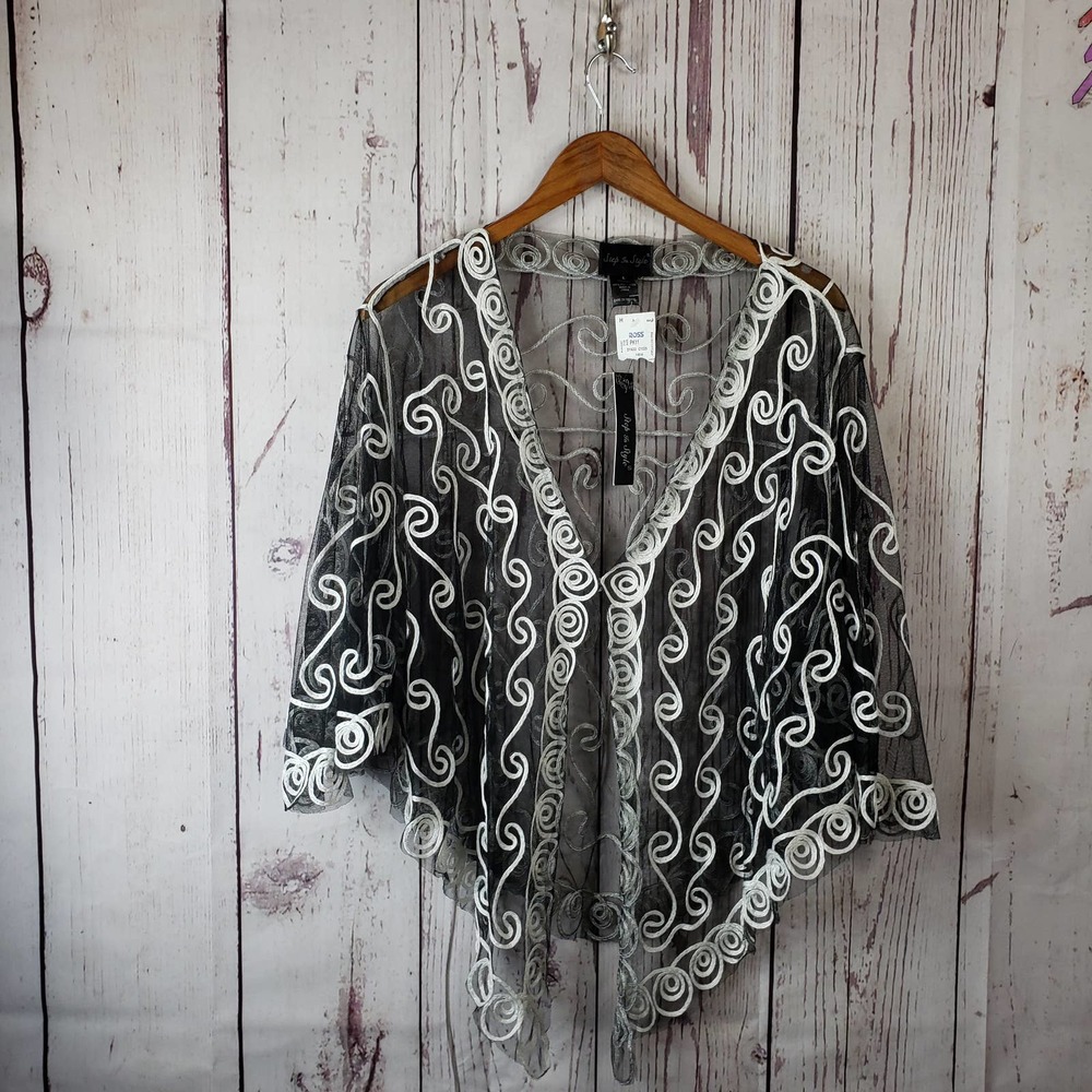 Step In Style Shawl Wrap Womens Size Large Sheer Embroidered Black